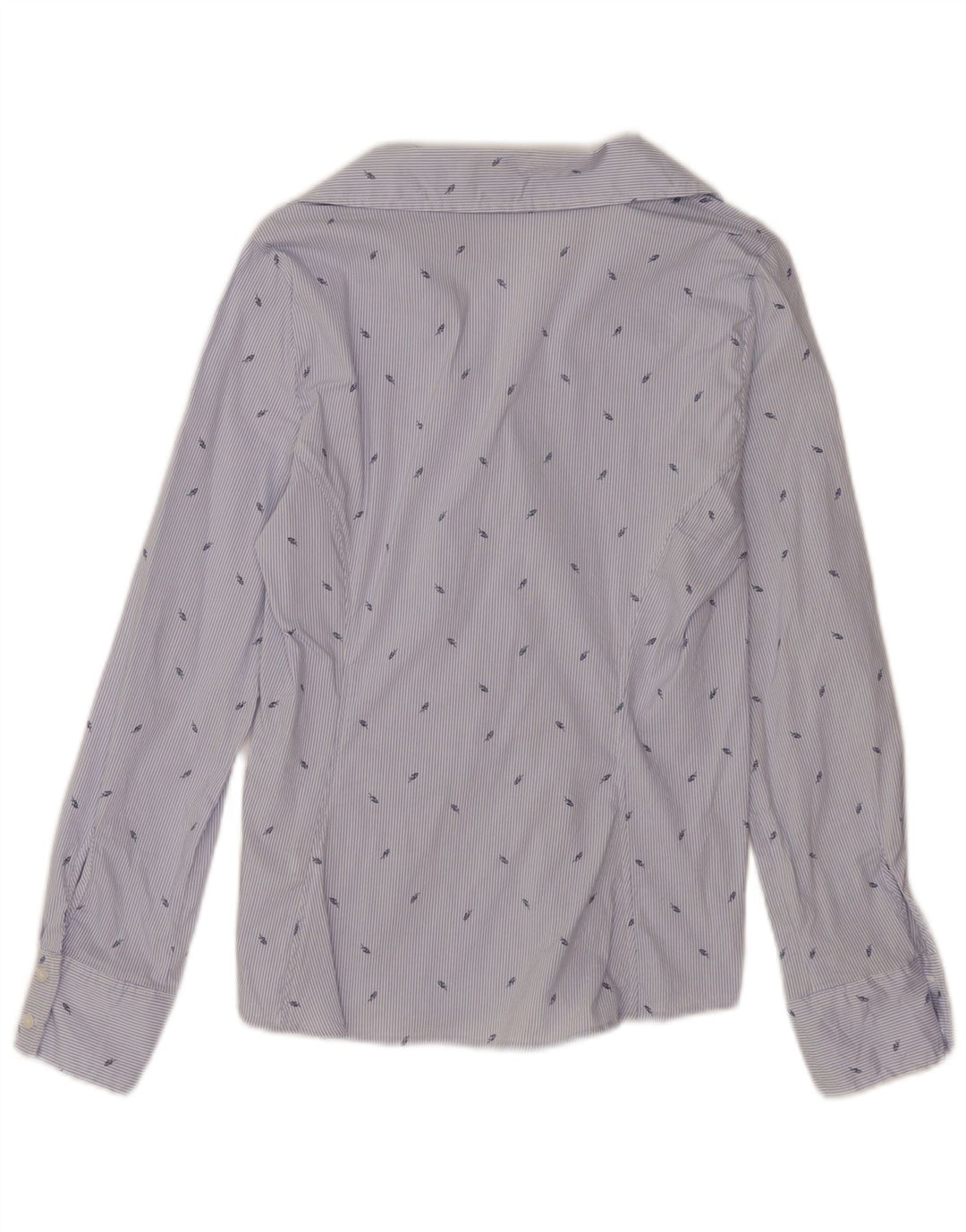 Camisa feminina Zara UK 12 algodão listrado azul médio