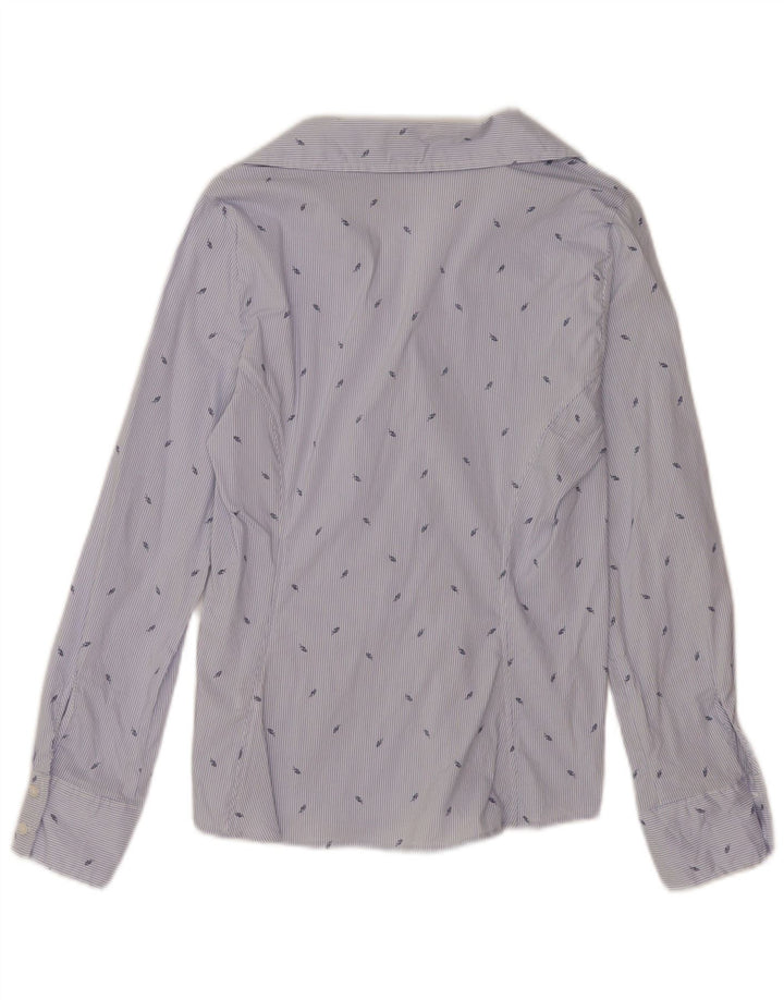 Camisa feminina Zara UK 12 algodão listrado azul médio