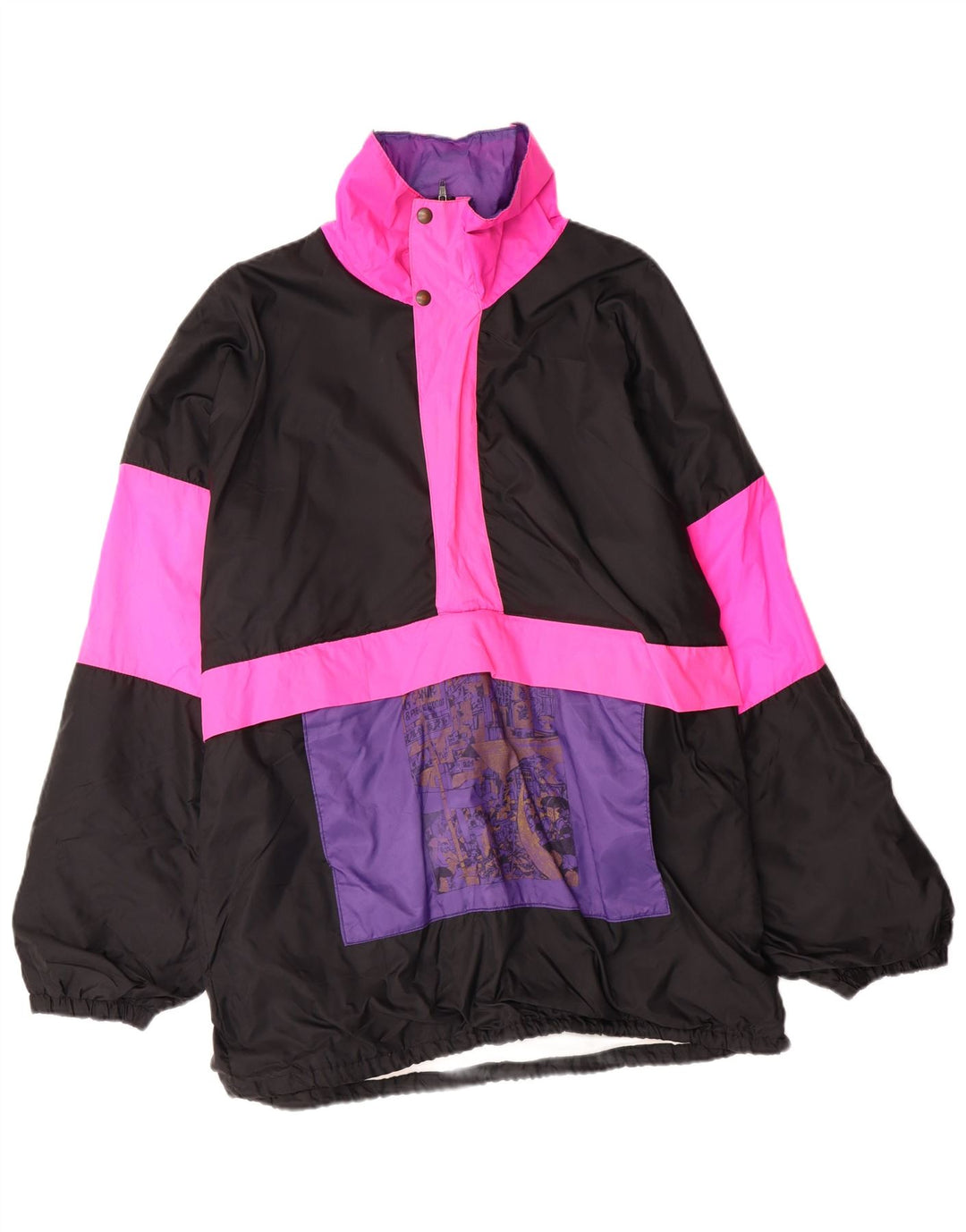 Jaqueta Anorak masculina VINTAGE com capuz UK 38 poliamida colorblock preta média