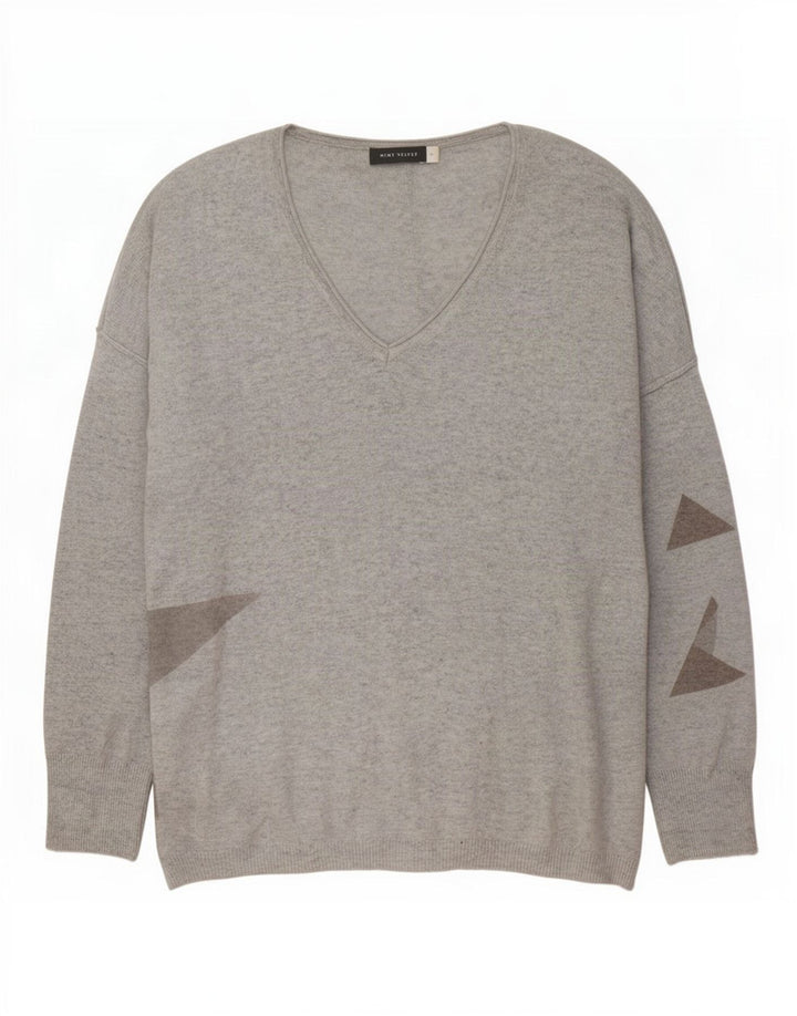 Suéter feminino MINT VELVET com estampa abstrata e decote em V Reino Unido 10 pequeno cinza