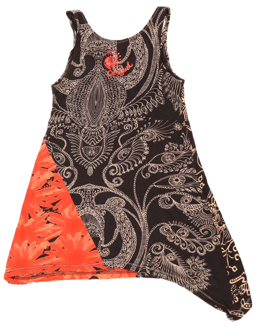DESIGUAL Túnica feminina assimétrica sem mangas UK 10 pequena floral preta