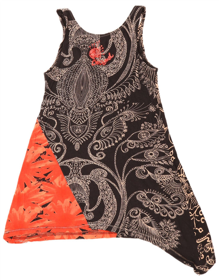 DESIGUAL Túnica feminina assimétrica sem mangas UK 10 pequena floral preta