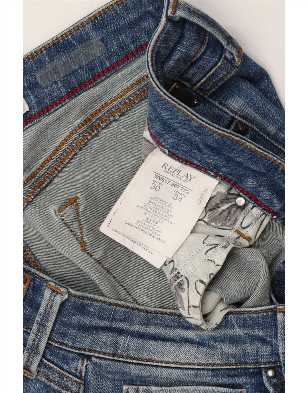 Replay Calça jeans feminina desgastada slim W30 L34 azul algodão