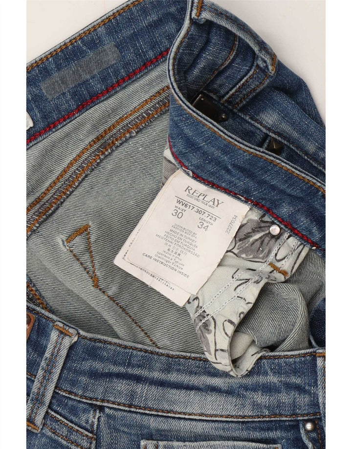 Replay Calça jeans feminina desgastada slim W30 L34 azul algodão