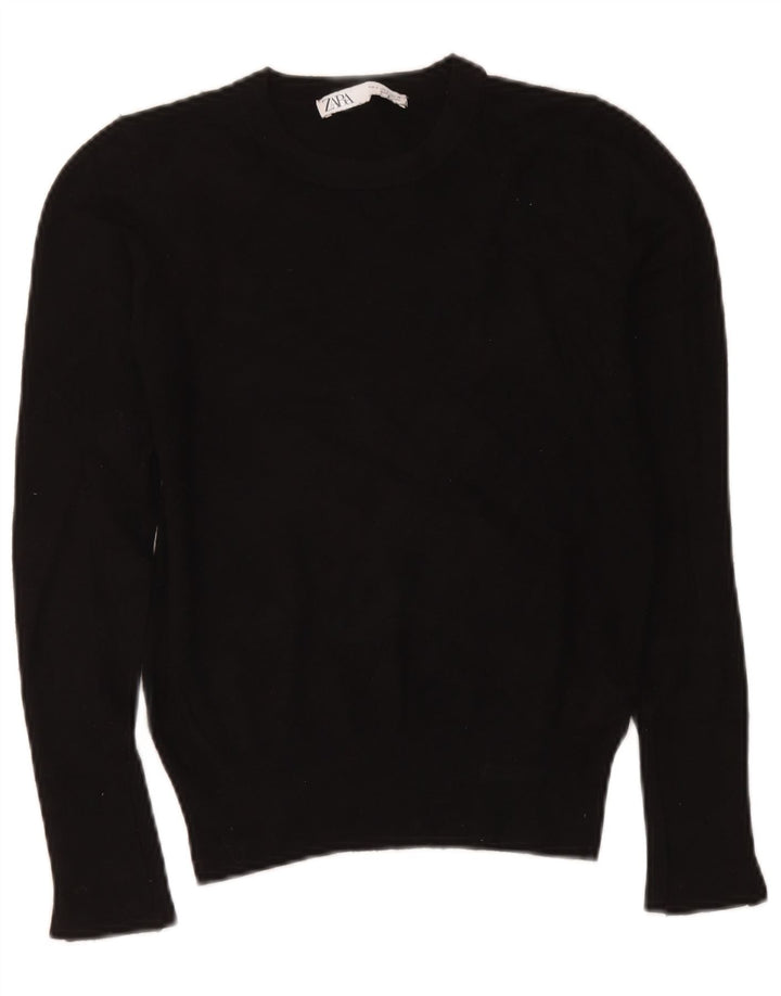 Zara Suéter feminino com gola redonda e gola redonda, preto pequeno, 10