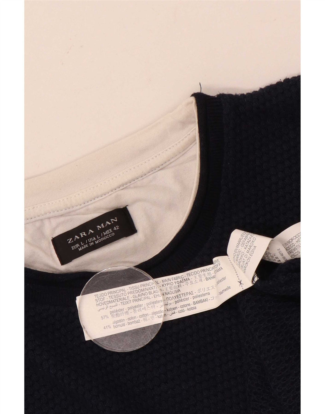 Zara Suéter masculino com gola redonda grande poliéster azul marinho