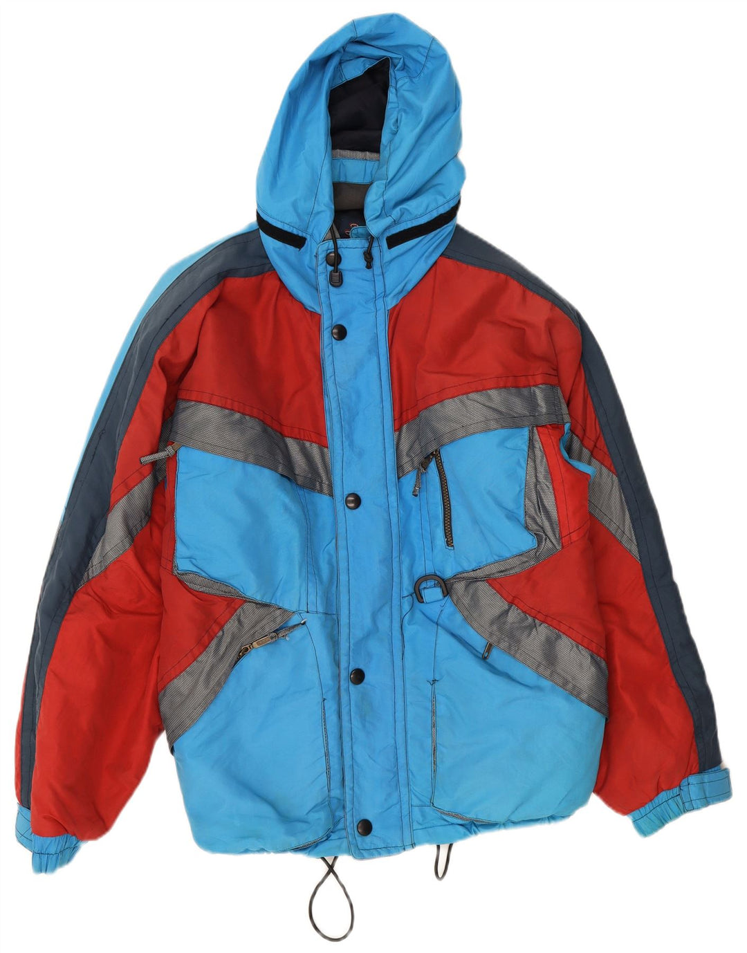Jaqueta de esqui masculina vintage com capuz UK 38 poliamida colorblock azul médio