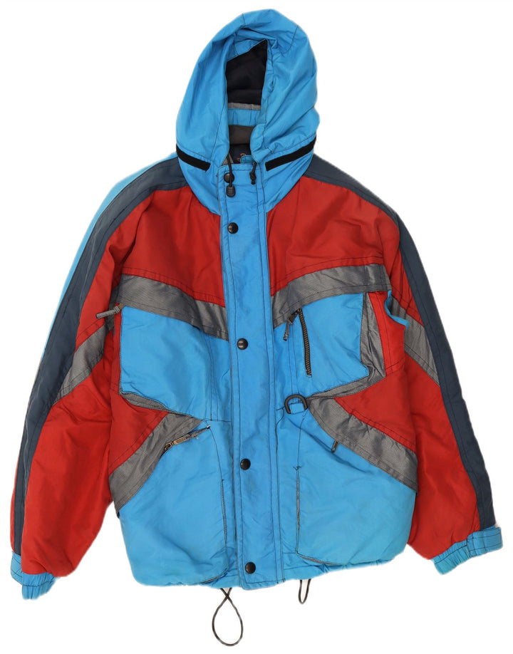 Jaqueta de esqui masculina vintage com capuz UK 38 poliamida colorblock azul médio