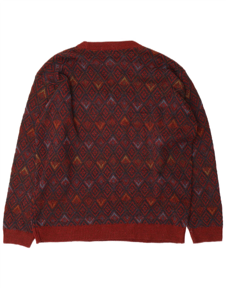 Suéter masculino Marks & Spencer com gola redonda, acrílico geométrico vermelho grande