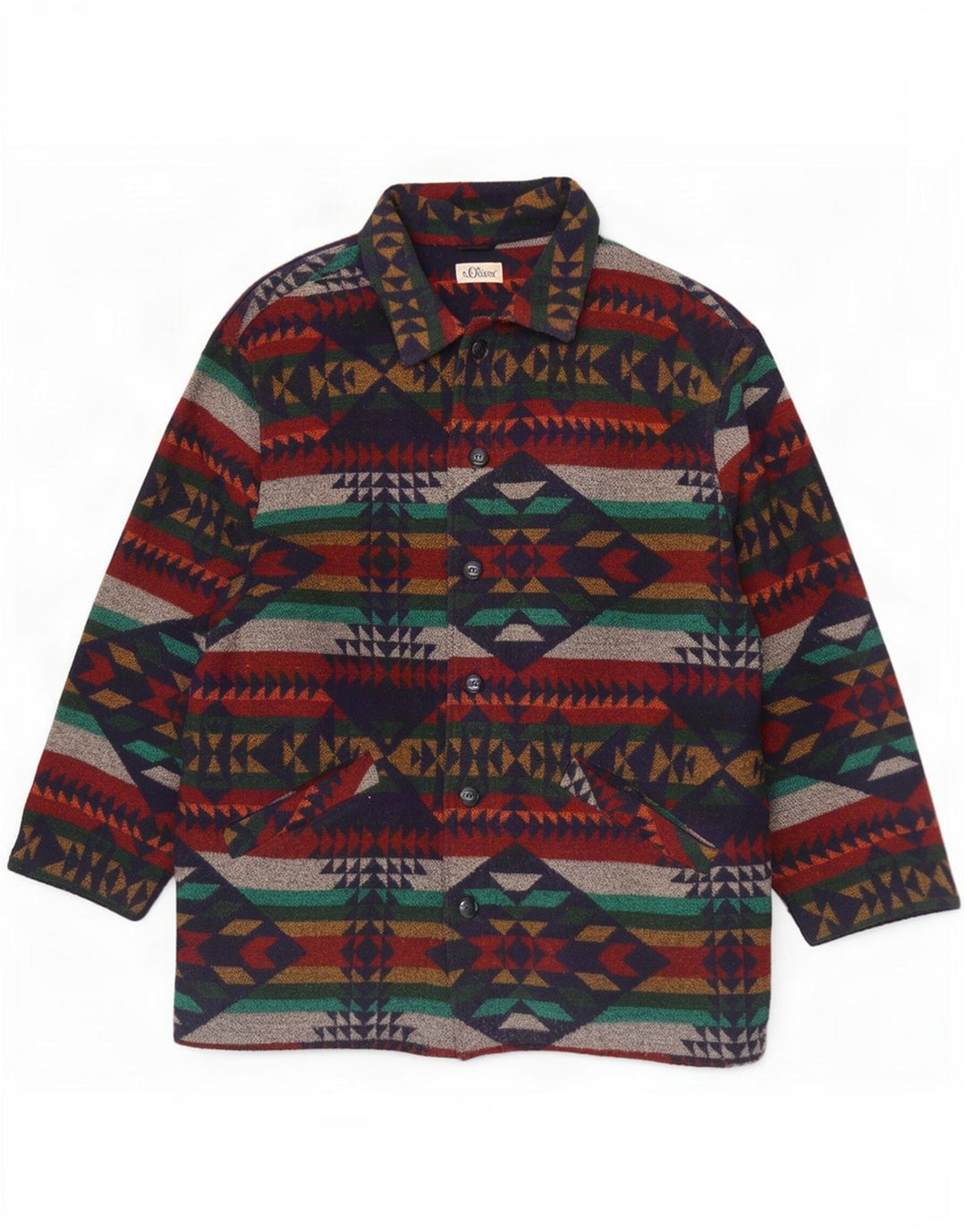 Sobretudo masculino S.Oliver UK 40 grande lã Fair Isle multicolorida