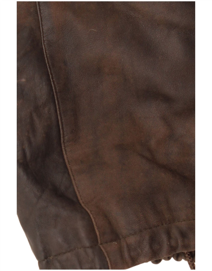 Casaco feminino de couro com capuz VINTAGE EU 38 couro marrom médio