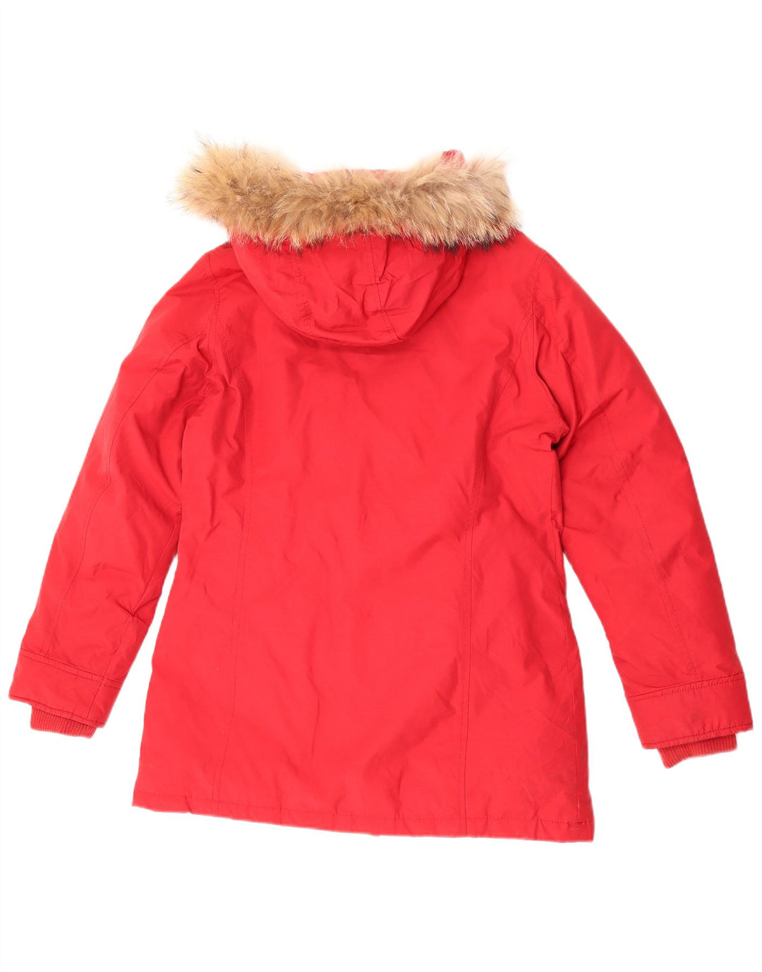 Jaqueta acolchoada com capuz feminino Rifle UK 14 algodão vermelho médio