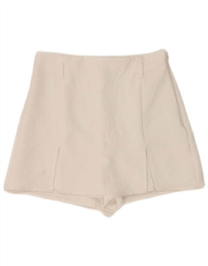 Zara Shorts feminino cintura alta casual pequeno W26 poliéster branco