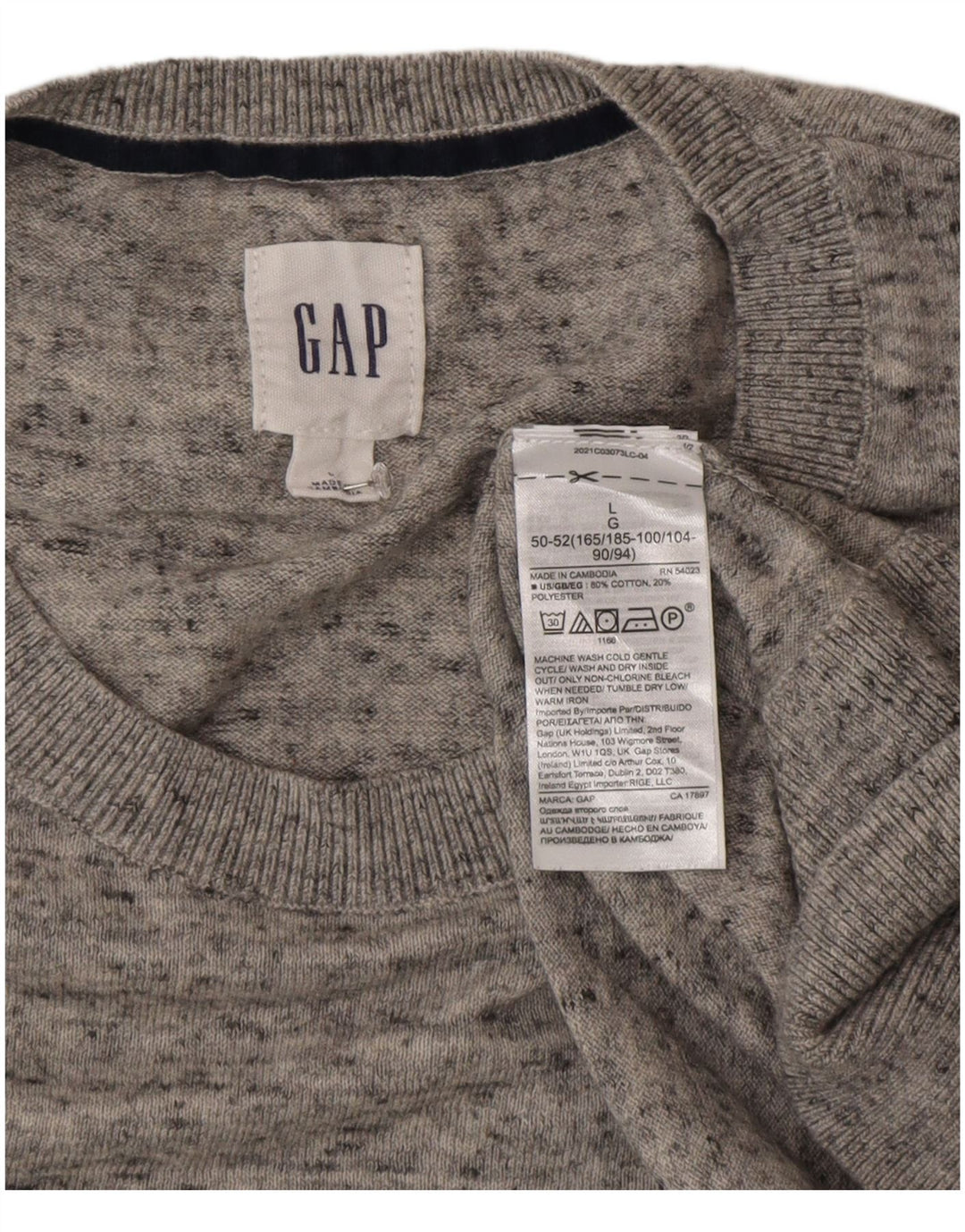 Suéter masculino Gap com gola redonda e algodão manchado cinza grande