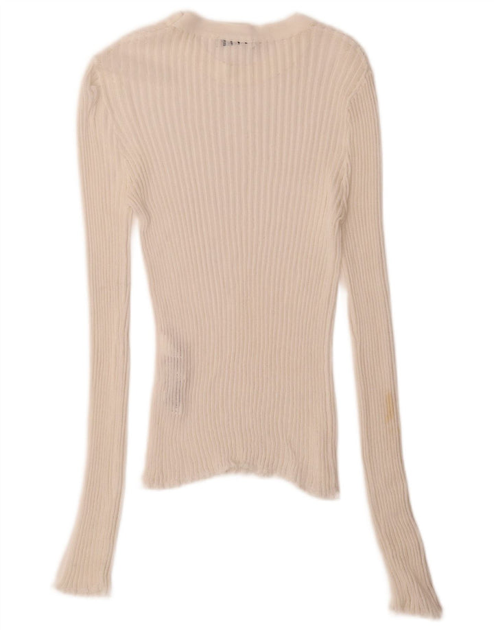 Top feminino Zara de manga comprida UK 8 pequeno viscose branca