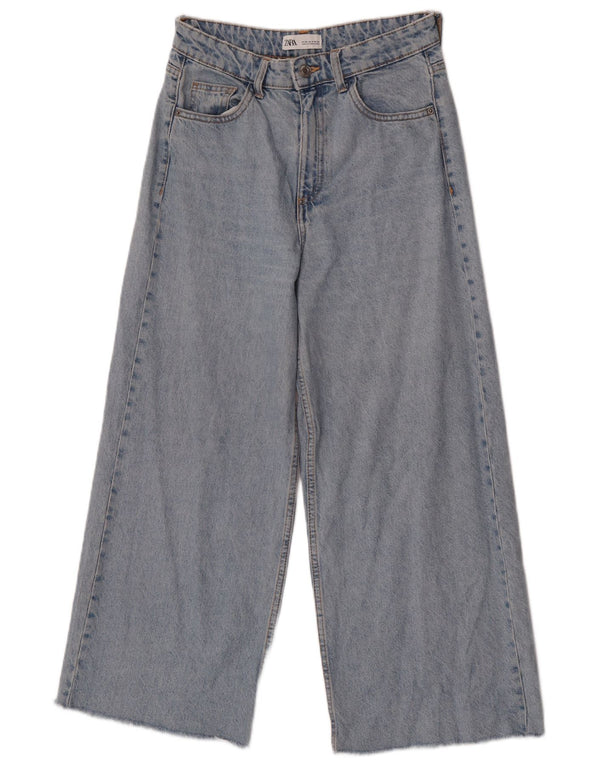 Zara Jeans feminino cintura alta com perna larga EU 36 XS W26 L25 algodão azul