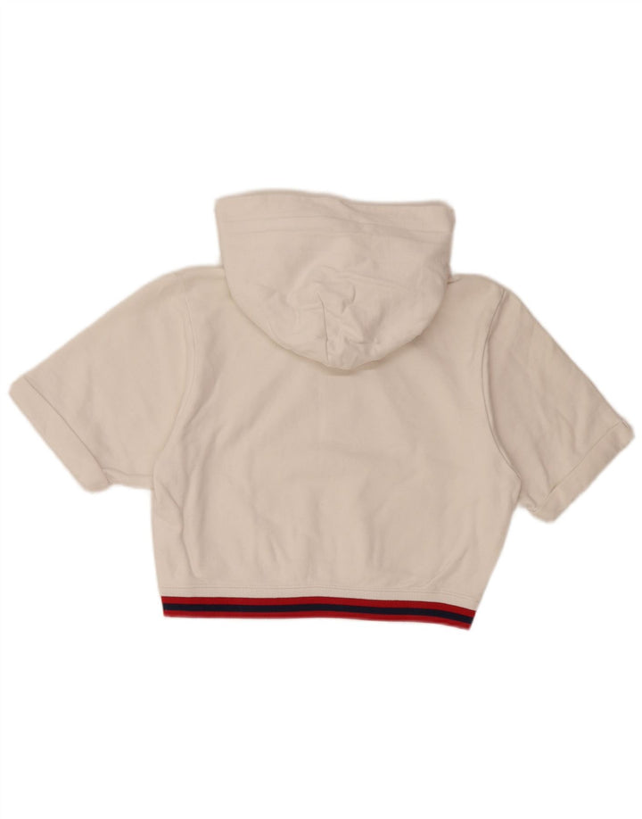 CHAMPION Suéter feminino com capuz e manga curta com estampa gráfica UK 10 pequeno branco