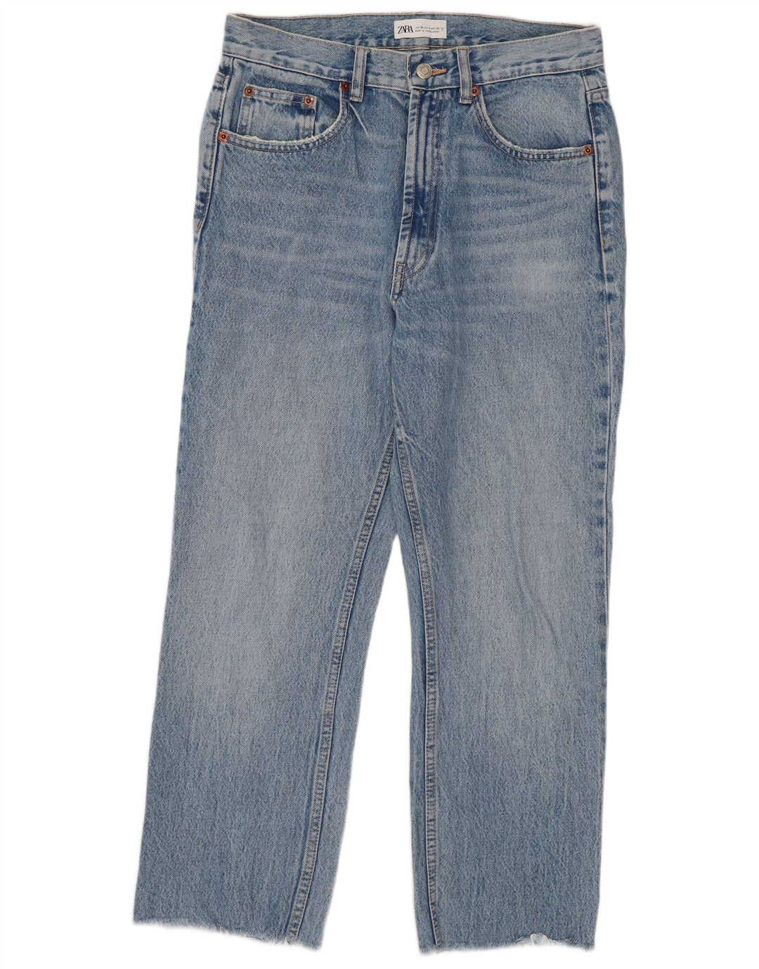 Zara Calça Jeans Feminina Crop Straight EU 38 Pequeno W28 L25 Azul