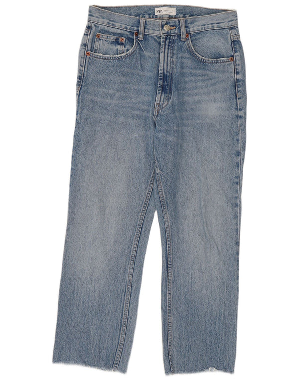 Zara Calça Jeans Feminina Crop Straight EU 38 Pequeno W28 L25 Azul