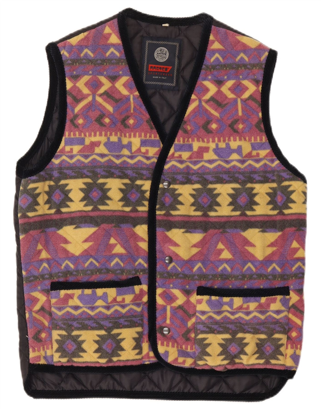 Master Mens Fleece Quilted Gilet UK 38 Médio Multicolorido Geométrico