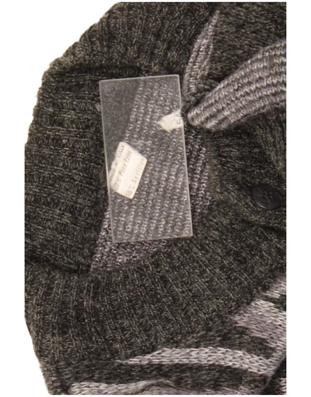 Suéter cardigã masculino vintage IT 54 XL lã geométrica cinza