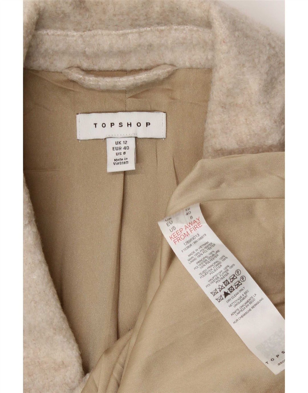 Jaqueta blazer feminina Topshop com 3 botões Reino Unido 12 poliéster bege médio