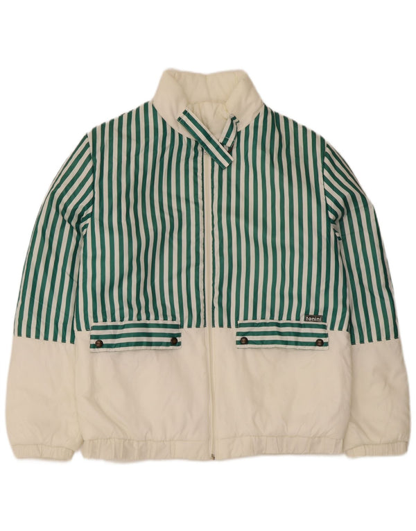 Jaqueta bomber masculina vintage IT 46 poliéster listrado verde pequeno
