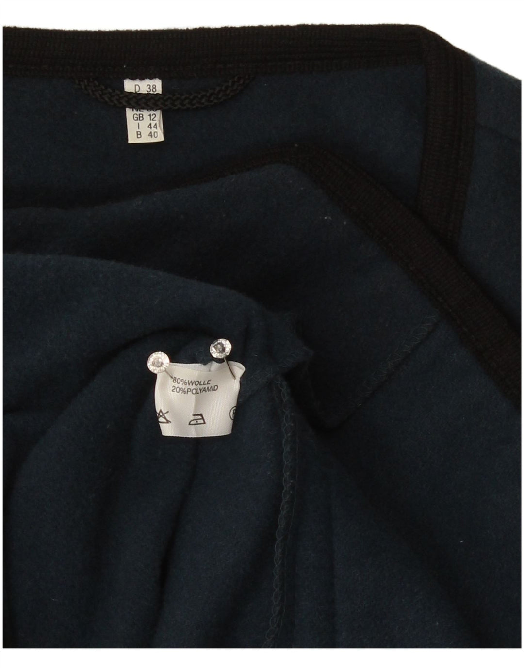 Suéter cardigã feminino vintage Reino Unido 12 lã azul marinho médio