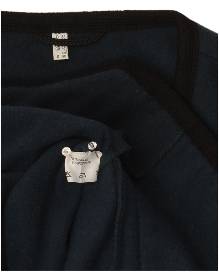 Suéter cardigã feminino vintage Reino Unido 12 lã azul marinho médio