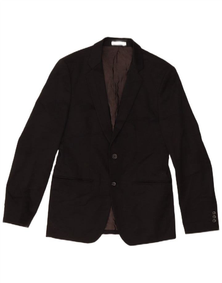 Jaqueta blazer masculina ZARA com 2 botões EU 48 poliéster preto médio