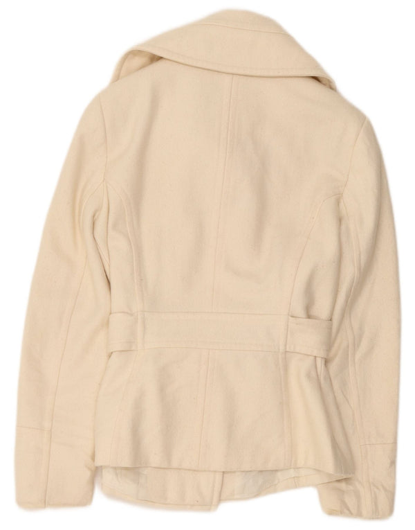 Casaco feminino Zara Pea Coat UK 12 médio off white lã