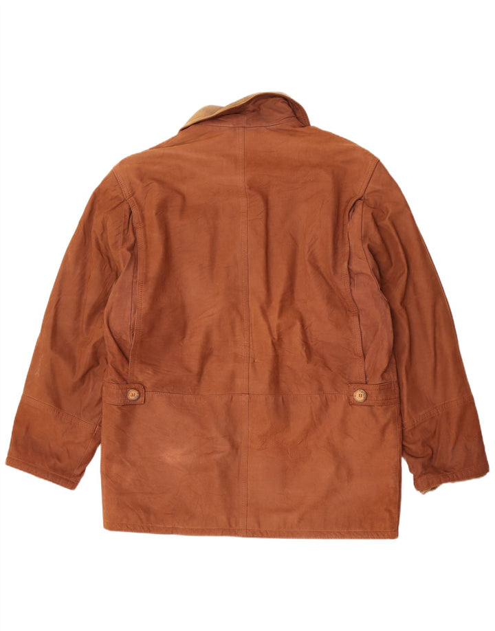 Jaqueta de couro masculina vintage IT 50 grande bloco colorido marrom