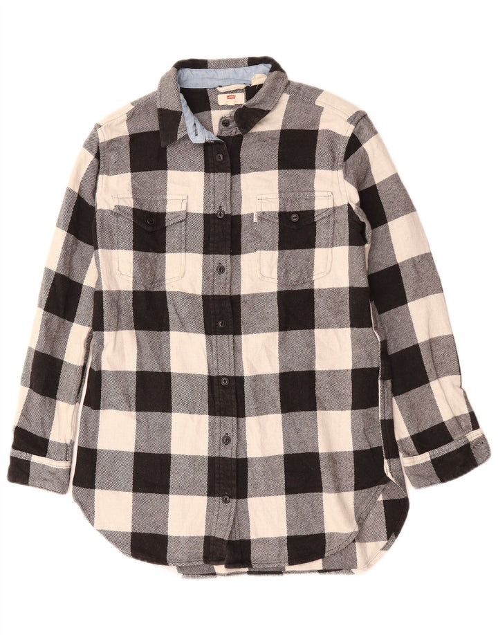Camisa feminina de flanela grande Levi's Reino Unido 10 pequena xadrez preta de algodão