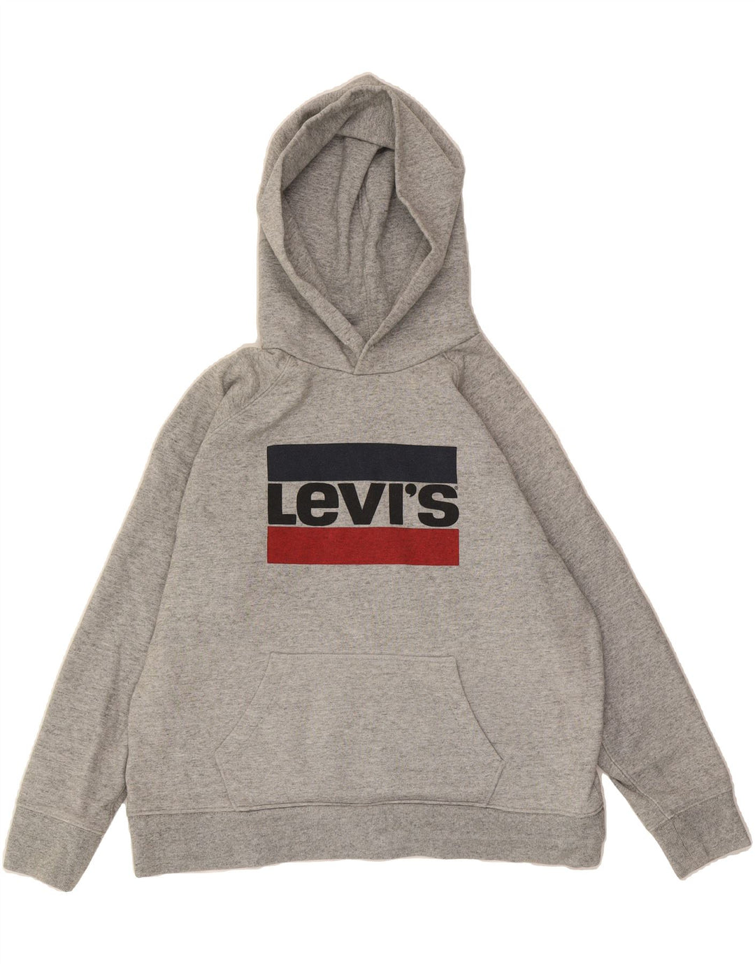 LEVI'S Womens Crop Graphic Oversized Hoodie Jumper UK 16 Large Grey Cotton Vintage Levi's and Second-Hand Levi's from Messina Hembry 