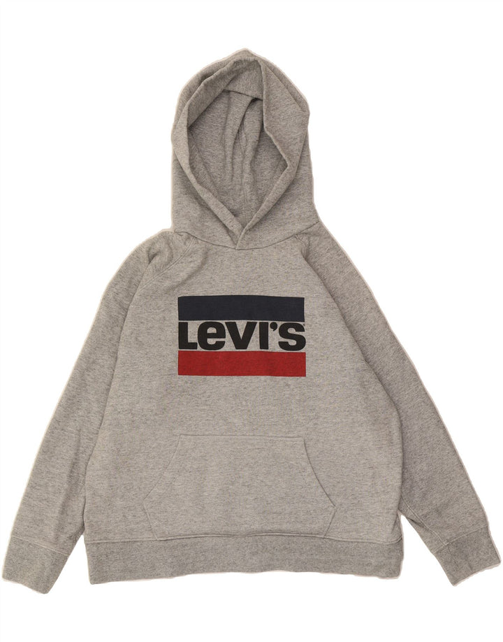 LEVI'S Womens Crop Graphic Oversized Hoodie Jumper UK 16 Large Grey Cotton Vintage Levi's and Second-Hand Levi's from Messina Hembry 