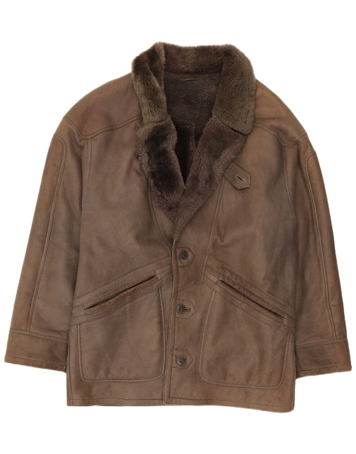 Jaqueta masculina vintage Shearling IT 52 XL marrom