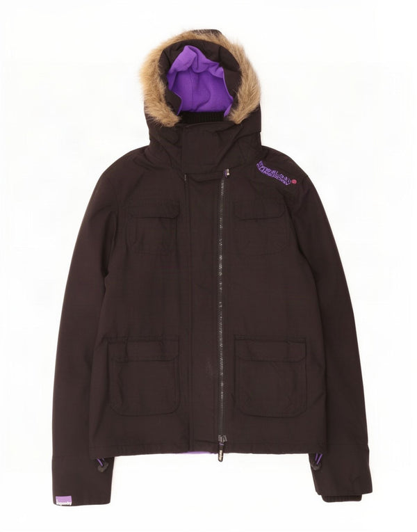 Jaqueta corta-vento feminina Superdry com capuz e blusão UK 16 grande preta