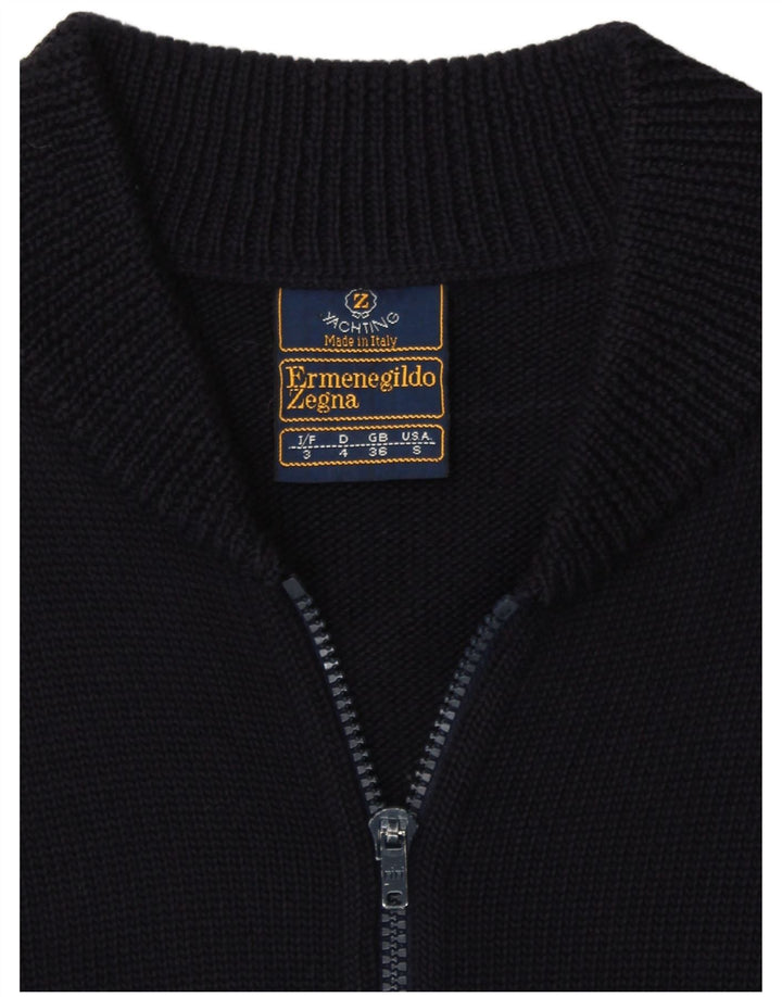 Suéter cardigã masculino ERMENEGILDO ZEGNA UK 36 pequeno azul marinho lã virgem