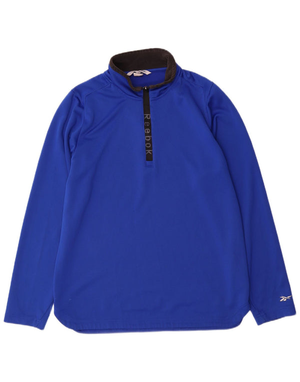 Reebok Mens Graphic Zip Neck Pullover Treino Top Grande Azul Poliéster