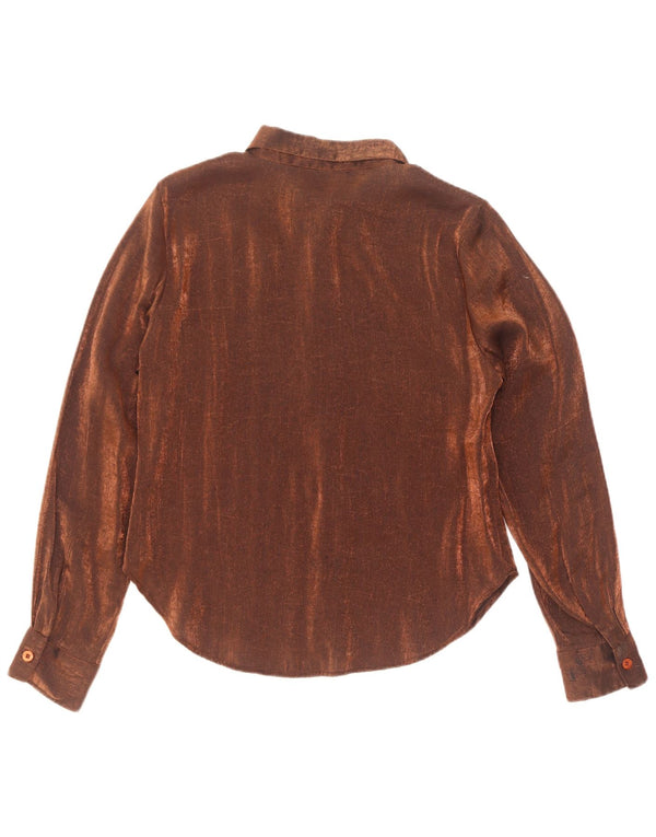Blusa feminina passaporte UK 10 pequena viscose marrom