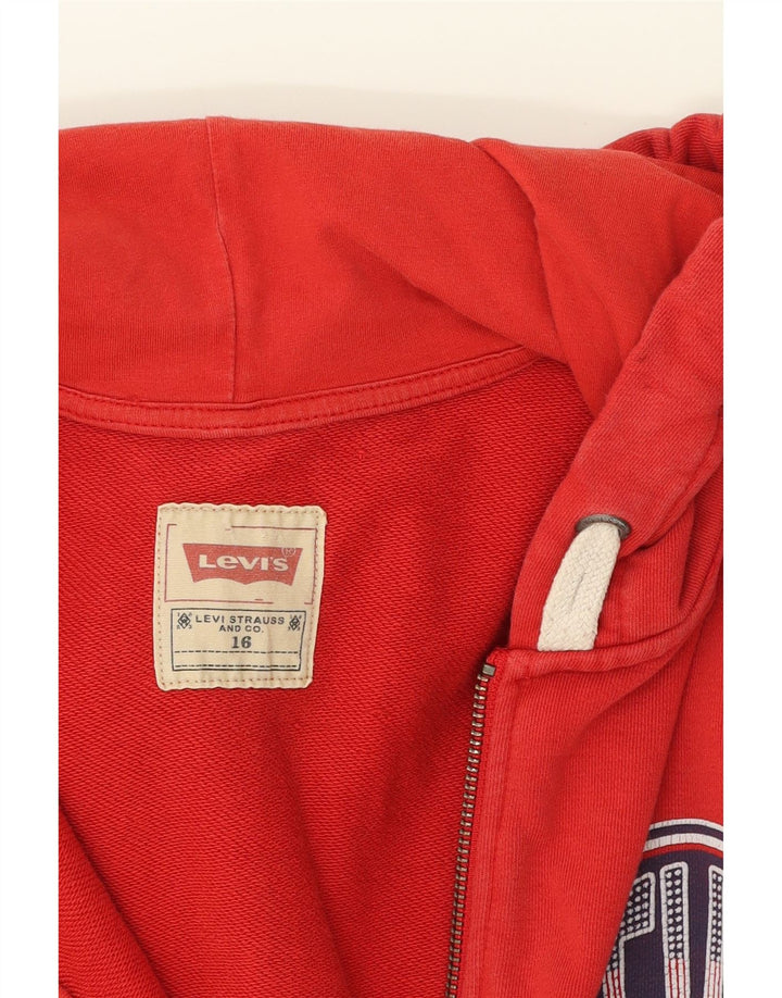 LEVI'S Boys Graphic Zip Hoodie Sweater 15-16 Years Red Cotton Vintage Levi's and Second-Hand Levi's from Messina Hembry 