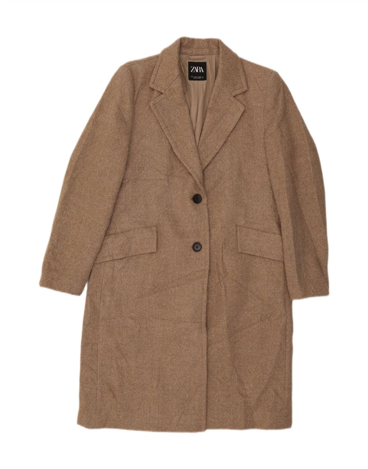 Sobretudo feminino Zara UK 14 poliéster bege médio