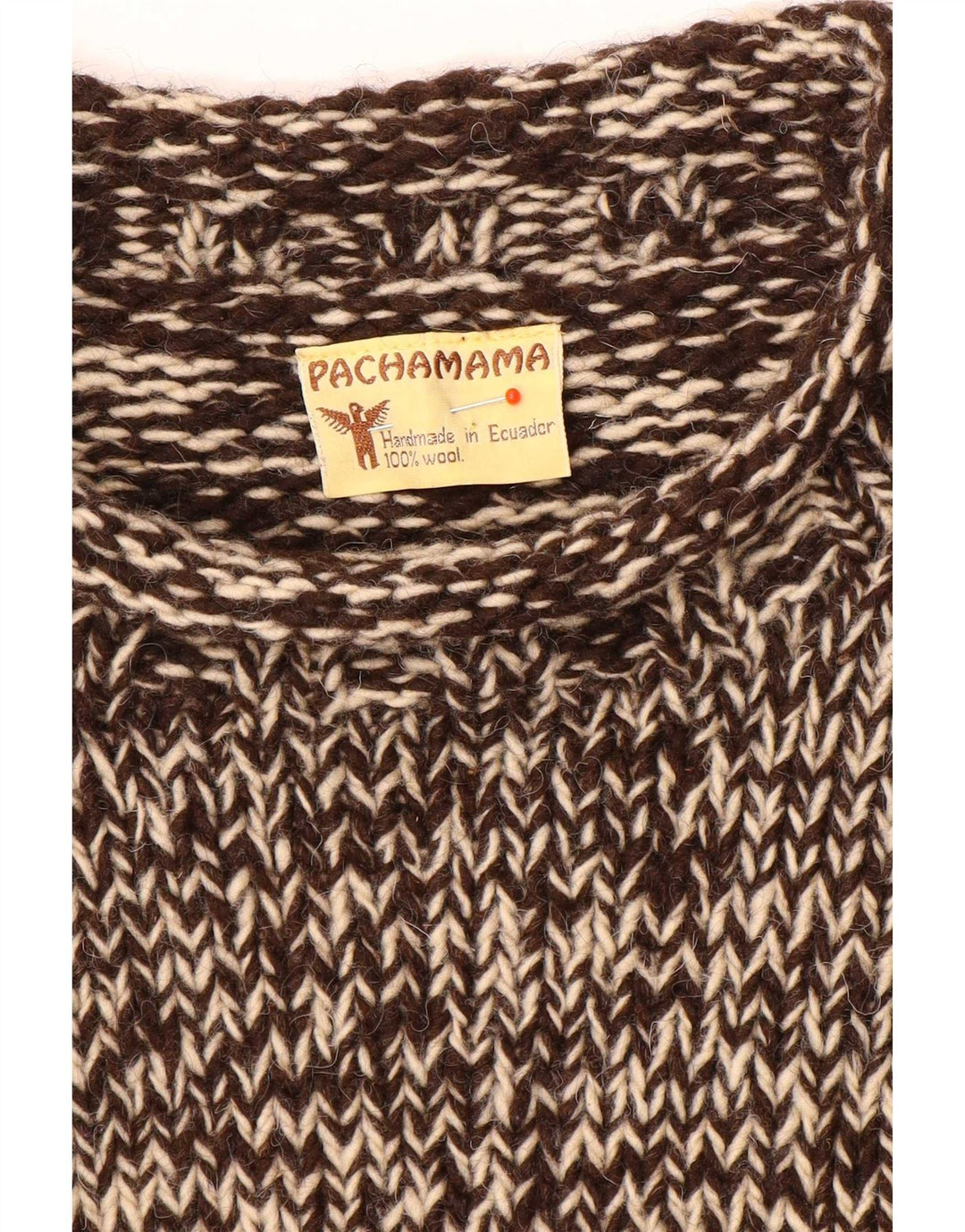 Pachamama Suéter masculino feito à mão com gola de tartaruga, lã grande marrom manchada