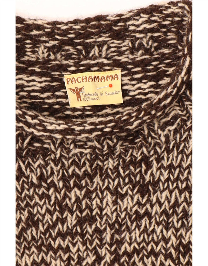 Pachamama Suéter masculino feito à mão com gola de tartaruga, lã grande marrom manchada