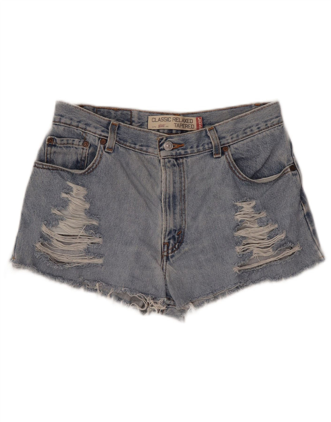 Shorts jeans feminino Levi's 550 desgastado US 12 grande W30 azul