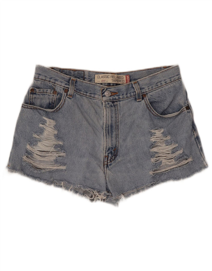 Shorts jeans feminino Levi's 550 desgastado US 12 grande W30 azul