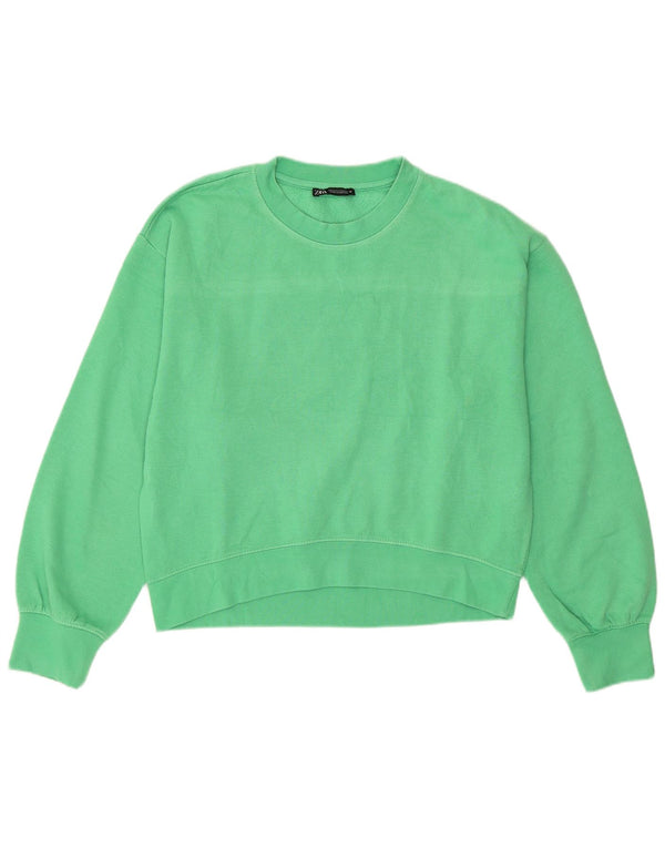 Zara Womens Crop Sweatshirt Jumper Reino Unido 14 Médio Algodão Verde
