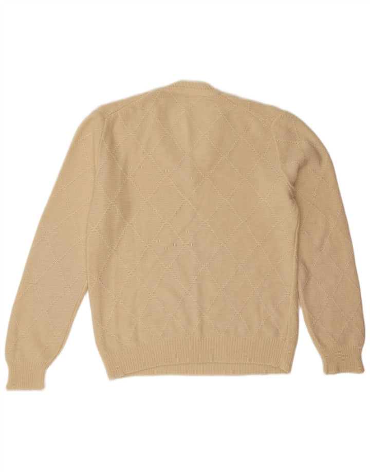 Suéter masculino vintage com decote em V grande off white Argyle/Diamante