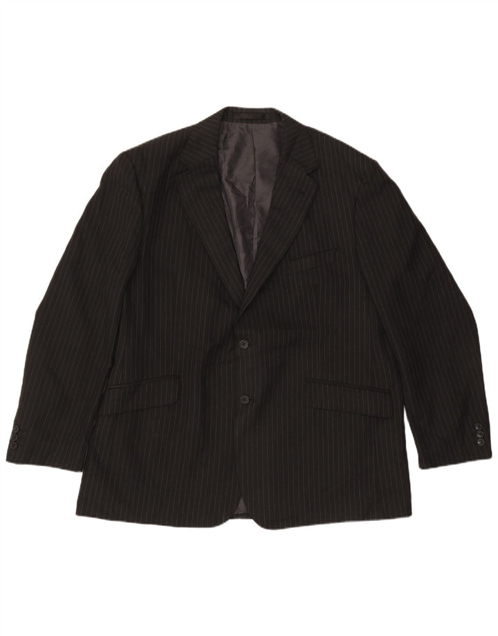 Jaqueta blazer masculina de 2 botões MARKS & SPENCER Reino Unido 46 3XL risca de giz preta