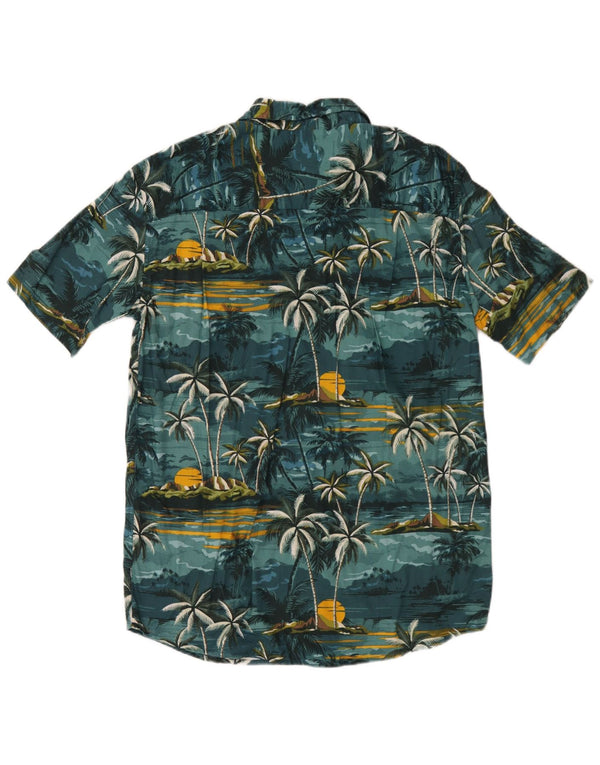 Atlas For Men Camisa masculina de manga curta verde médio algodão floral havaiano